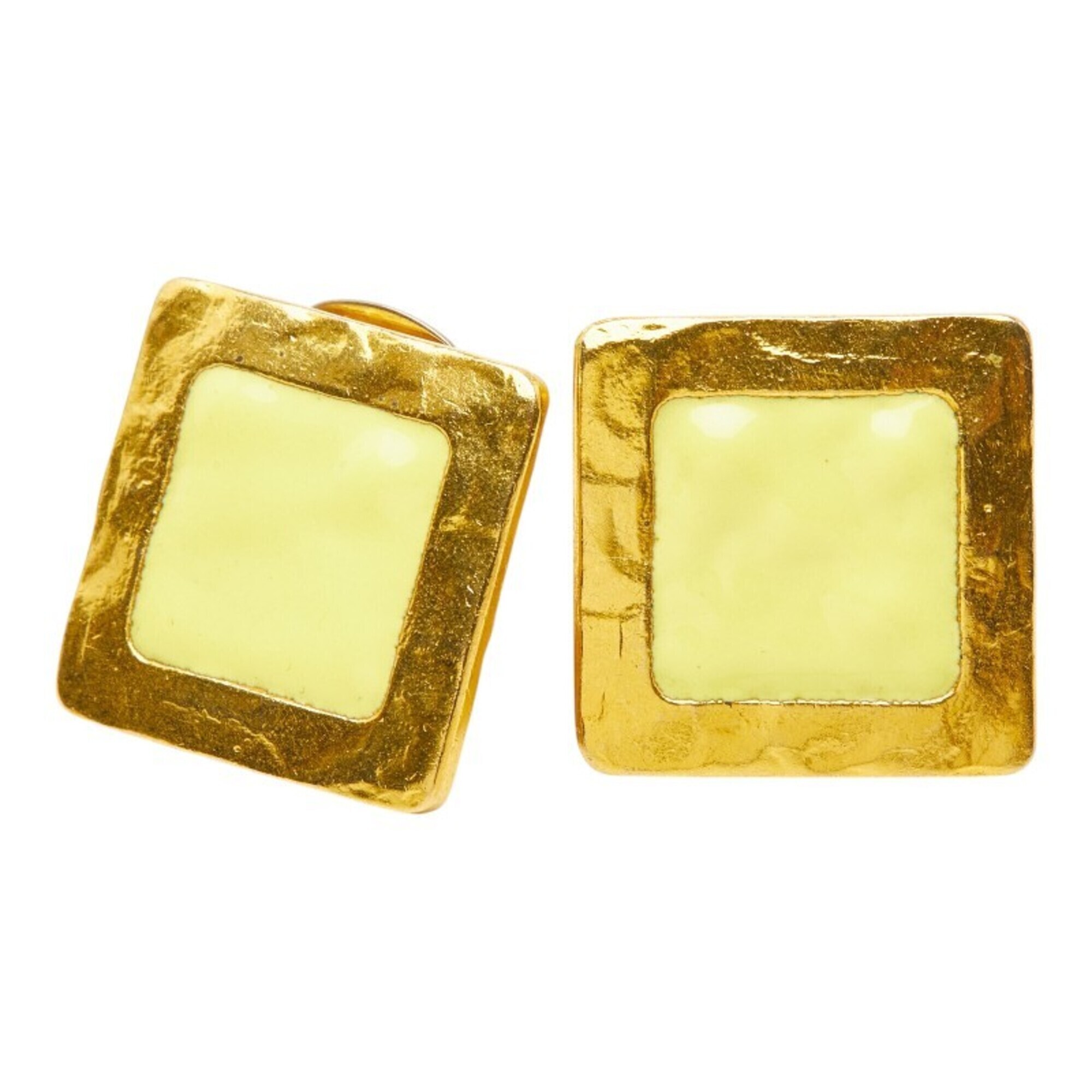 Celine Square Earrings, Gold Plated Enamel, Women's Celine